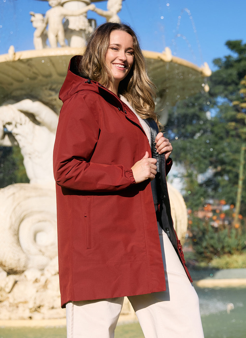 Refuge Waterproof Jacket Women's Long Raincoat Terracotta Red